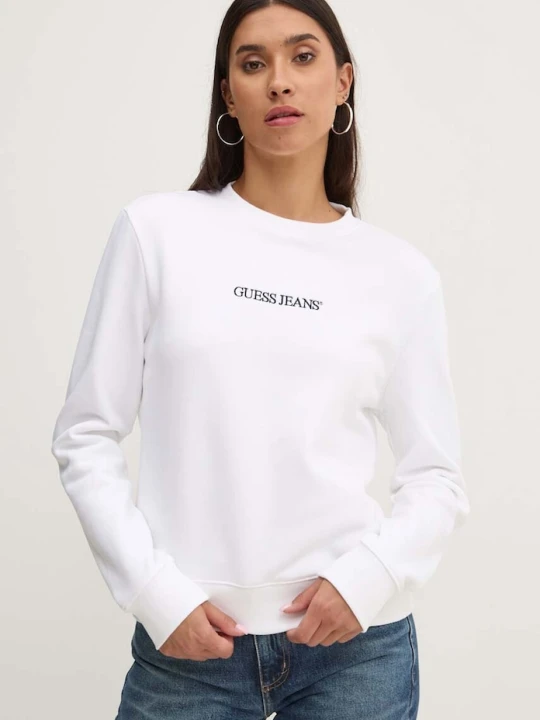 Zdjęcie produktu Guess Jeans bluza damska z bawełną biały