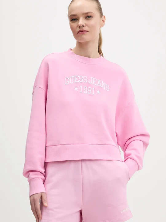 Zdjęcie produktu Guess Jeans bluza bawełniana różowy