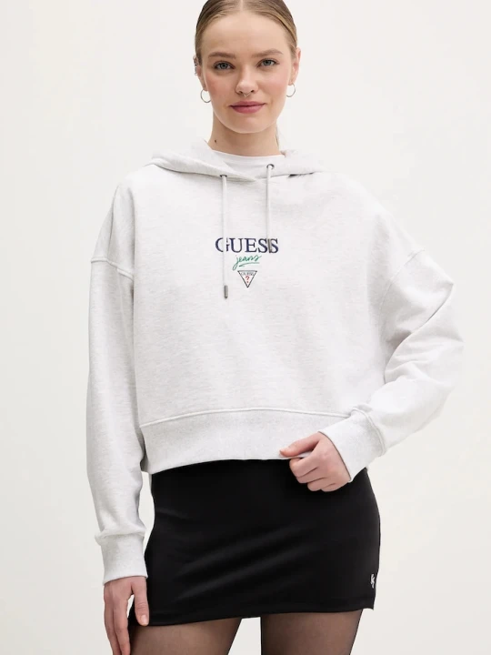 Zdjęcie produktu Guess Jeans bluza z kapturem damska bawełniana szary