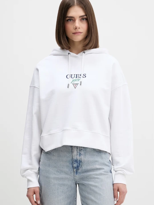 Zdjęcie produktu Guess Jeans bluza z kapturem damska bawełniana biały