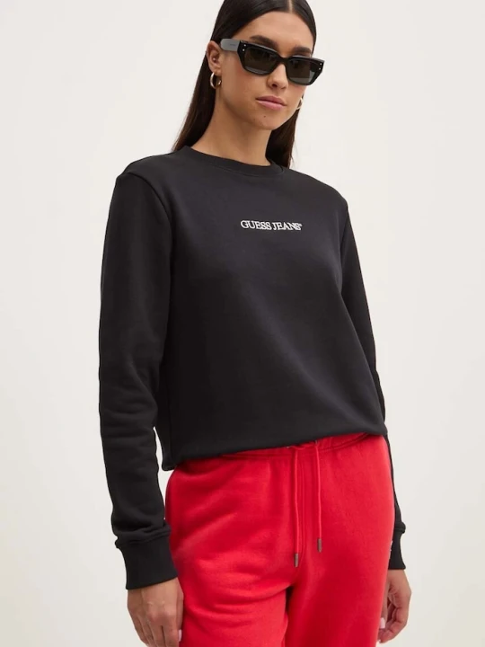 Zdjęcie produktu Guess Jeans bluza damska z bawełną czarny