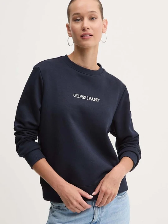 Zdjęcie produktu Guess Jeans bluza damska z bawełną granatowy