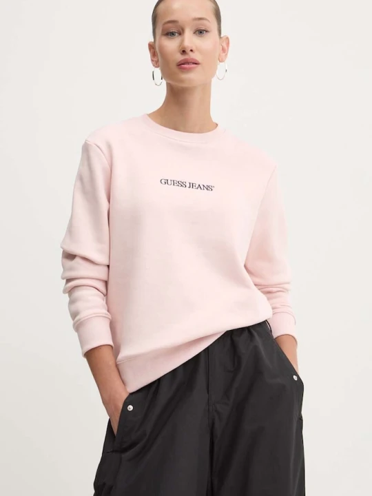 Zdjęcie produktu Guess Jeans bluza damska z bawełną różowy