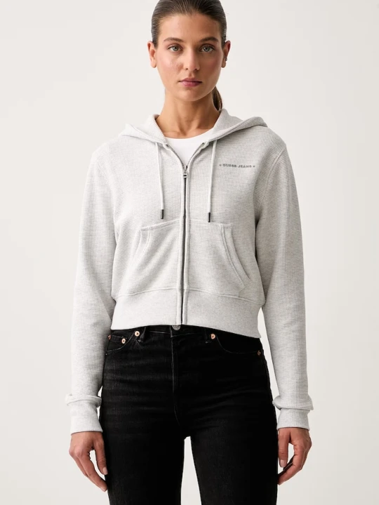 Zdjęcie produktu Guess Jeans bluza rozpinana damska z bawełną szary