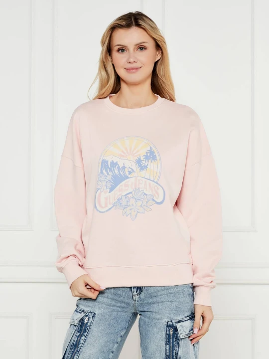 Zdjęcie produktu Guess Jeans Bluza SUNSET | Oversize fit pudrowy róż