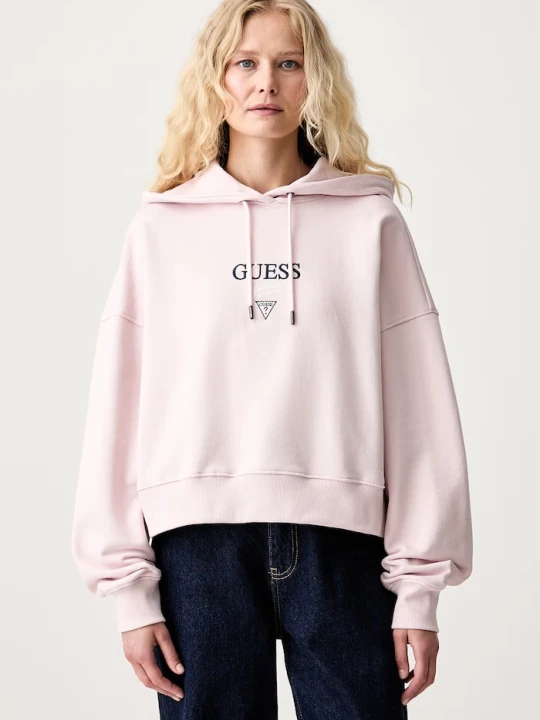 Zdjęcie produktu Guess Jeans bluza z kapturem damska bawełniana różowy