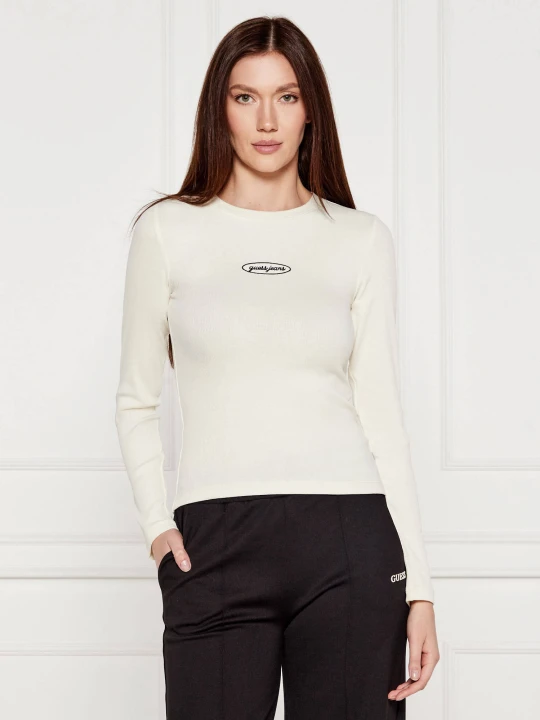 Zdjęcie produktu Guess Jeans Bluzka EMBRO | Slim Fit kremowy