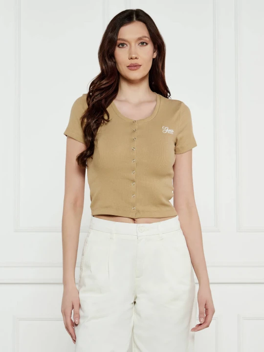 Zdjęcie produktu Guess Jeans Bluzka SNAP EMBRO | Cropped Fit brązowy