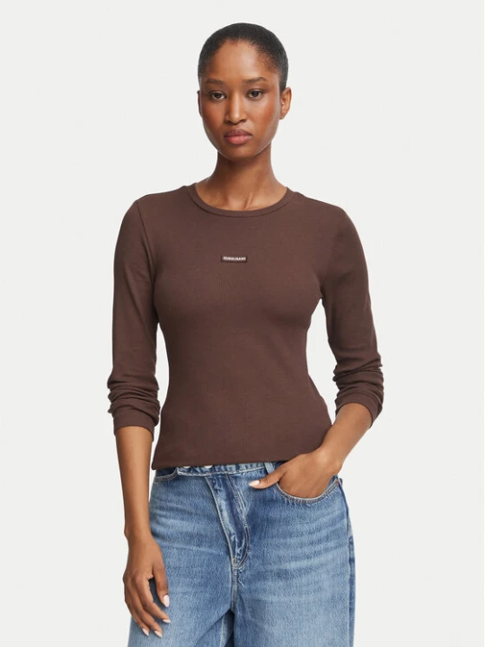 Zdjęcie produktu Guess Jeans Bluzka W6BP05 K5470 Brązowy ciemny Slim Fit