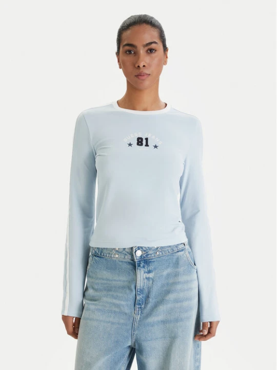 Zdjęcie produktu Guess Jeans Bluzka W6RI17 J1314 Błękitny Regular Fit Niebieski jasny