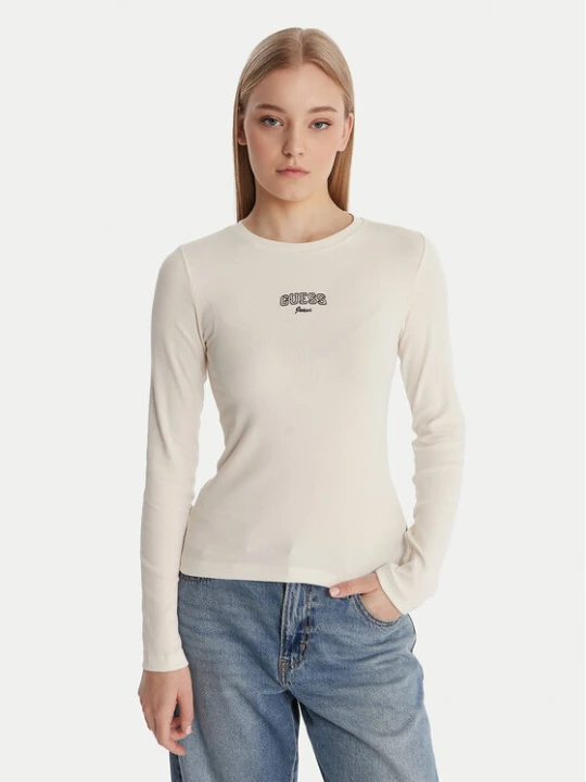 Zdjęcie produktu Guess Jeans Bluzka W6RP22 KA0H1 Écru Slim Fit Kremowy