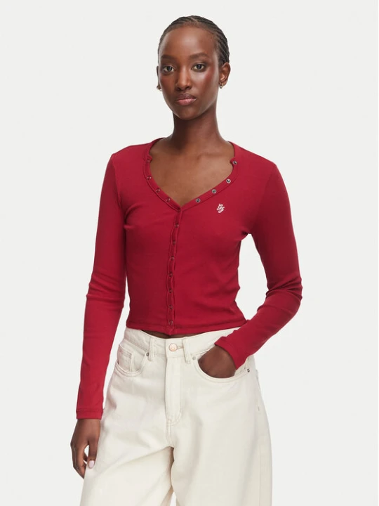 Zdjęcie produktu Guess Jeans Bluzka W6YP03 K3647 Bordowy Slim Fit