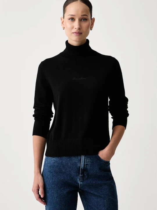 Zdjęcie produktu Guess Jeans golf damski z dodatkiem jedwabiu czarny