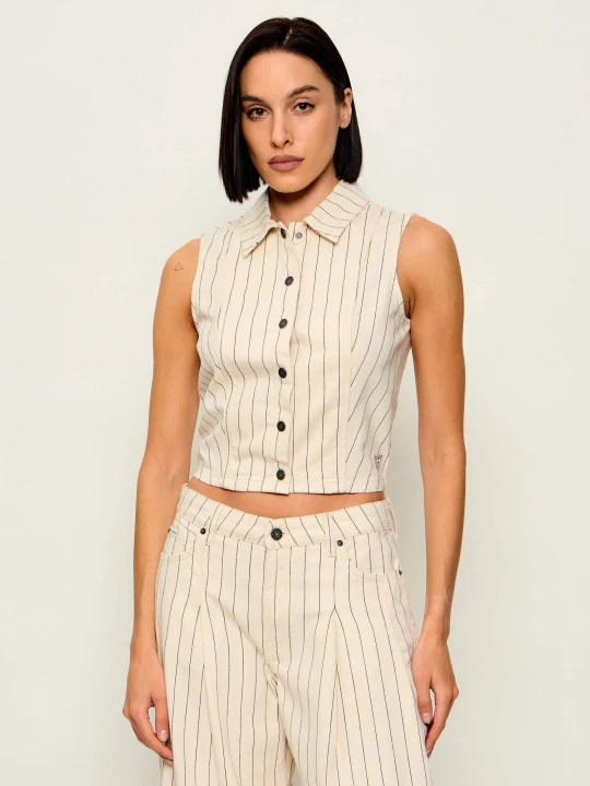 Zdjęcie produktu Guess Jeans Jeansowa kamizelka | Cropped Fit beżowy