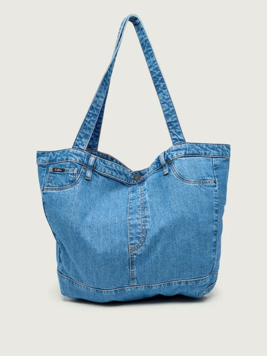 Zdjęcie produktu Guess Jeans Jeansowa shopperka | Guess Jeans x The Rolling Stones niebieski