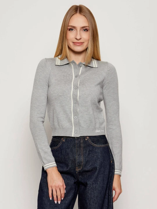 Zdjęcie produktu Guess Jeans Kardigan | Cropped Fit | z dodatkiem wełny szary