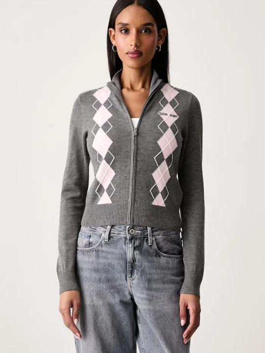 Zdjęcie produktu Guess Jeans kardigan damski z wełną szary