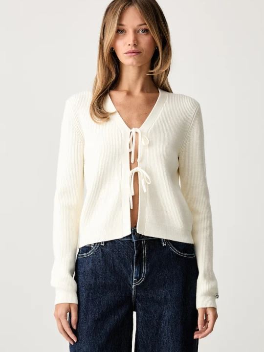 Zdjęcie produktu Guess Jeans kardigan damski z wiskozą beżowy