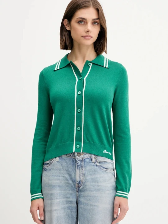 Zdjęcie produktu Guess Jeans kardigan z domieszką wełny zielony