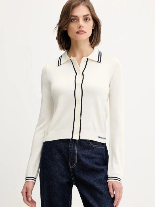 Zdjęcie produktu Guess Jeans kardigan z domieszką wełny beżowy
