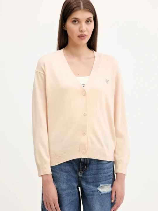 Zdjęcie produktu Guess Jeans kardigan z domieszką wełny beżowy