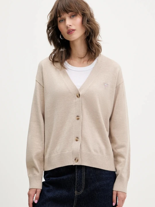 Zdjęcie produktu Guess Jeans kardigan z domieszką wełny beżowy