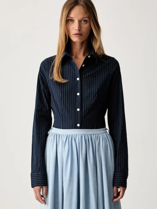 Zdjęcie produktu Guess Jeans koszula damska bawełniana z elastanem granatowy
