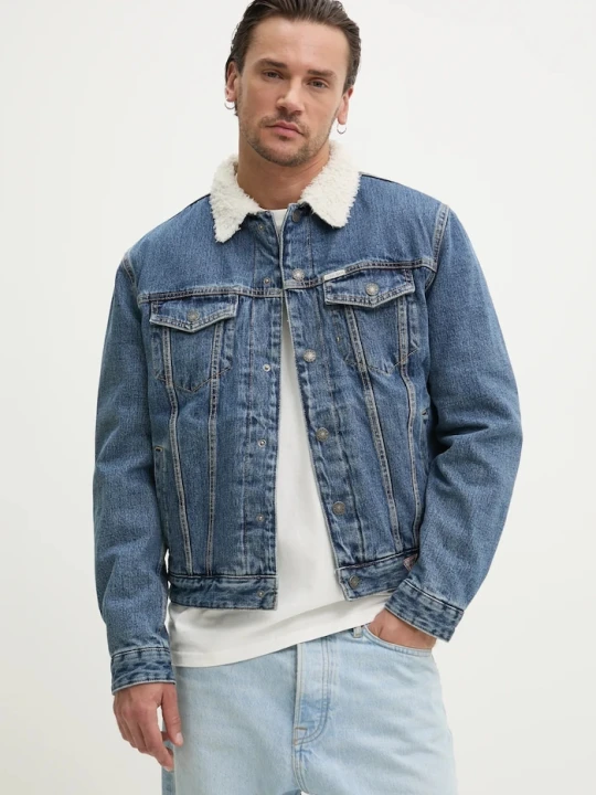 Zdjęcie produktu Guess Jeans kurtka jeansowa bawełniana niebieski