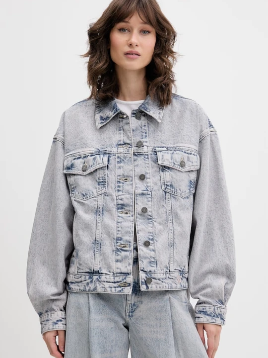 Zdjęcie produktu Guess Jeans kurtka jeansowa damska jeansowa niebieski