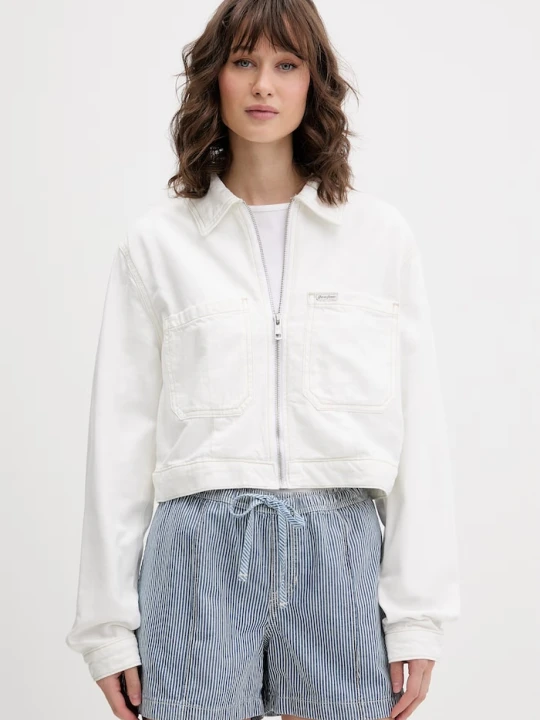 Zdjęcie produktu Guess Jeans kurtka jeansowa damska z bawełną biały