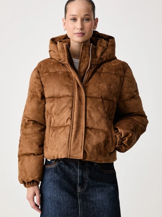 Zdjęcie produktu Guess Jeans kurtka pikowana damska welurowa brązowy
