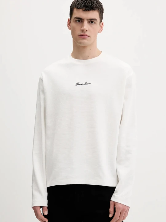 Zdjęcie produktu Guess Jeans longsleeve bawełniany beżowy