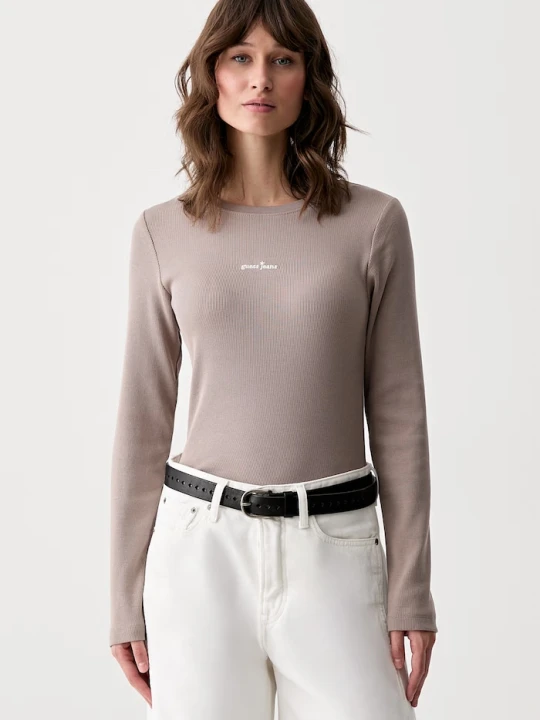 Zdjęcie produktu Guess Jeans longsleeve damski bawełniany z elastanem beżowy