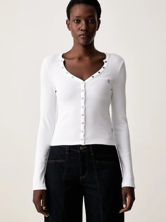 Zdjęcie produktu Guess Jeans longsleeve damski bawełniany z elastanem biały