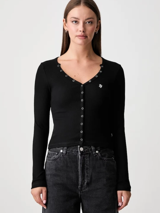 Zdjęcie produktu Guess Jeans longsleeve damski bawełniany z elastanem czarny
