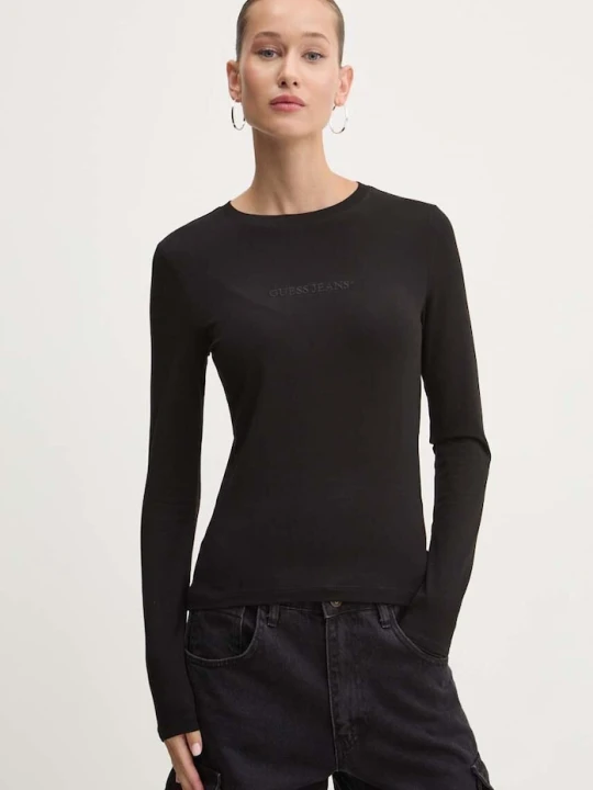 Zdjęcie produktu Guess Jeans longsleeve damski bawełniany z elastanem czarny