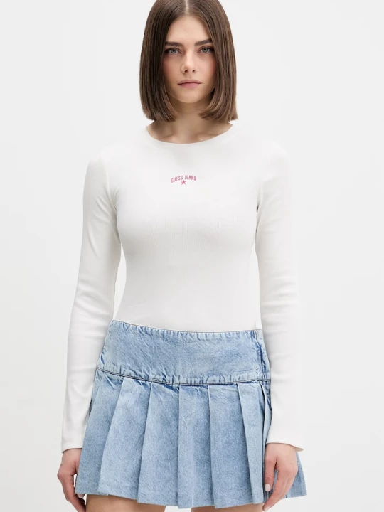 Zdjęcie produktu Guess Jeans longsleeve damskie bawełniane beżowy