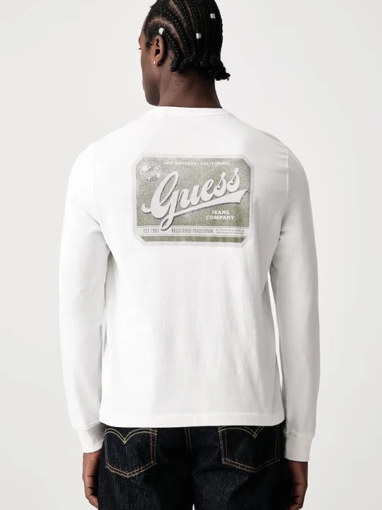 Zdjęcie produktu Guess Jeans longsleeve męski bawełniany beżowy