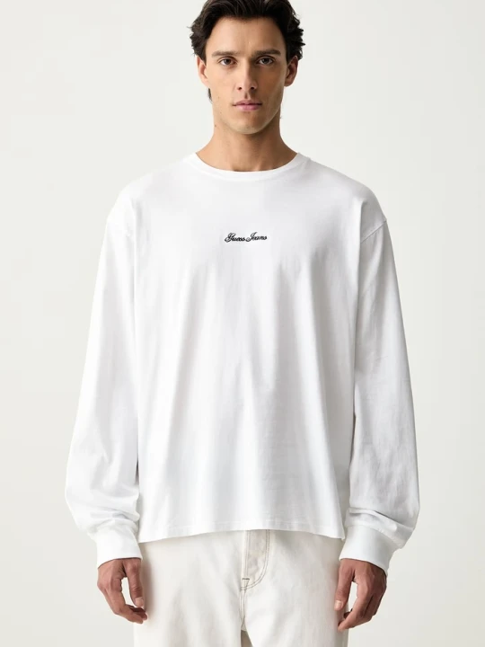 Zdjęcie produktu Guess Jeans longsleeve męski bawełniany biały