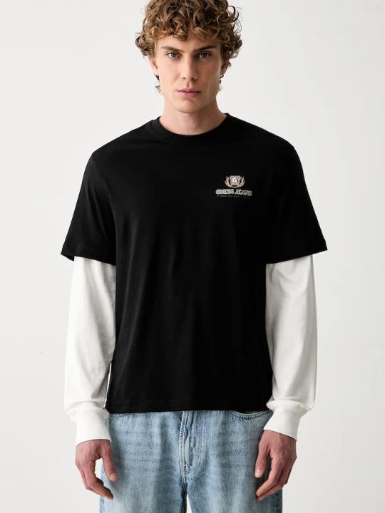Zdjęcie produktu Guess Jeans longsleeve męski bawełniany czarny