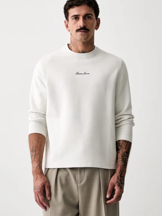 Zdjęcie produktu Guess Jeans longsleeve męski z bawełną beżowy