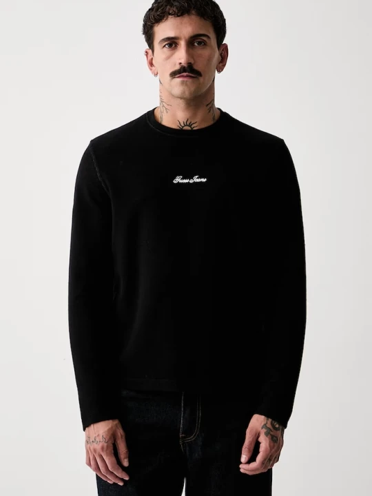 Zdjęcie produktu Guess Jeans longsleeve męski z bawełną czarny
