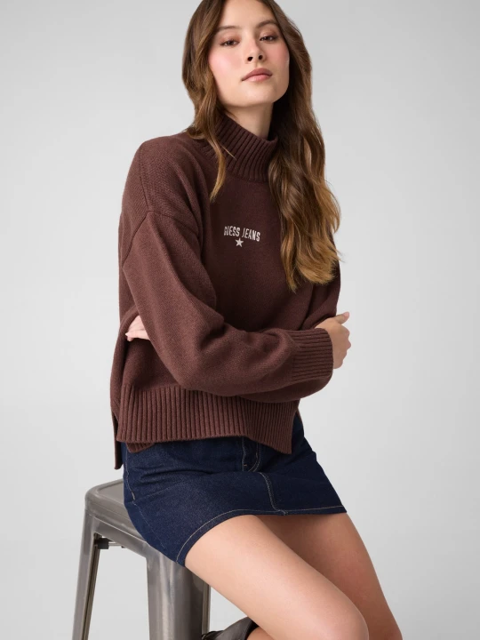 Zdjęcie produktu Guess Jeans Półgolf | Loose fit | z dodatkiem wełny brązowy
