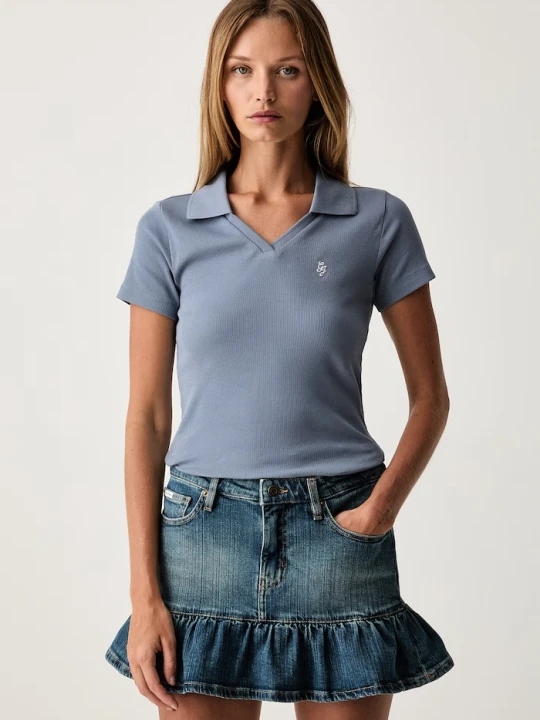 Zdjęcie produktu Guess Jeans polo damskie bawełniane z elastanem niebieski