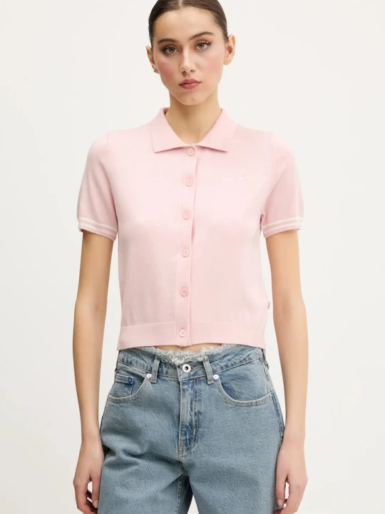 Zdjęcie produktu Guess Jeans polo z domieszką wełny różowy