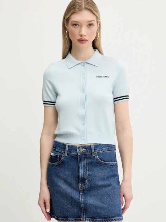 Zdjęcie produktu Guess Jeans polo z domieszką wełny niebieski