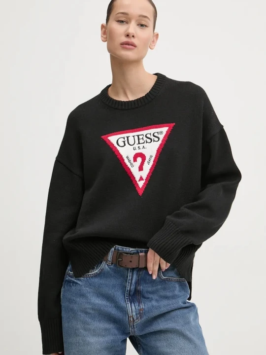 Zdjęcie produktu Guess Jeans sweter bawełniany czarny