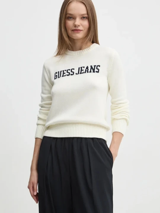 Zdjęcie produktu Guess Jeans sweter bawełniany beżowy