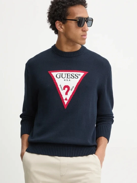 Zdjęcie produktu Guess Jeans sweter bawełniany granatowy