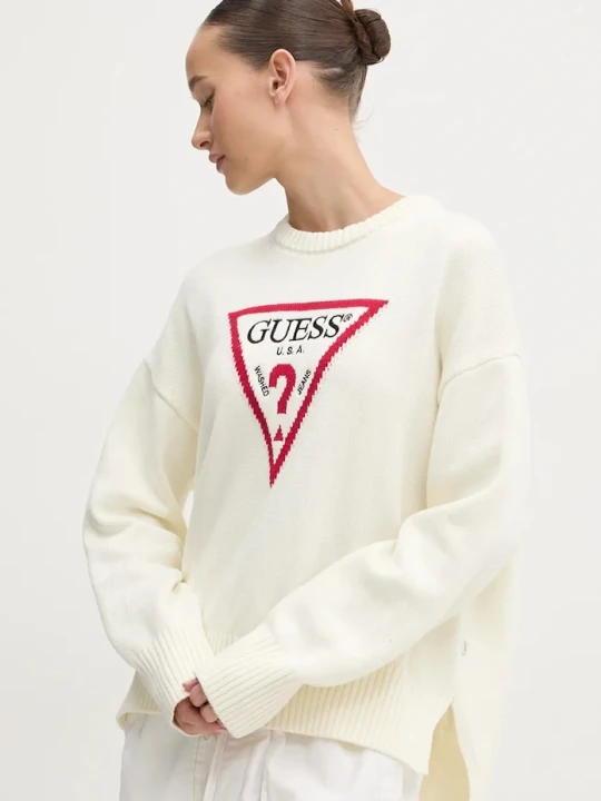 Zdjęcie produktu Guess Jeans sweter bawełniany beżowy
